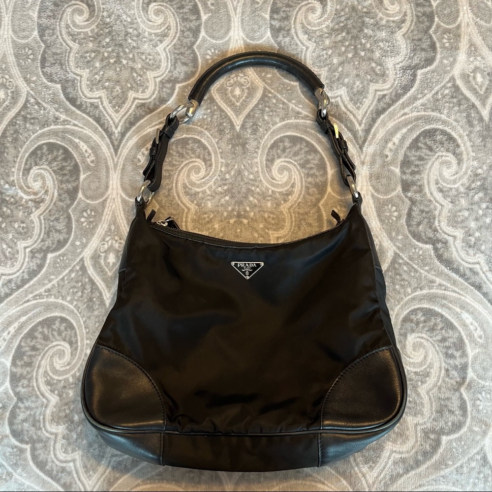 Prada nylon shoulder bag with leather details